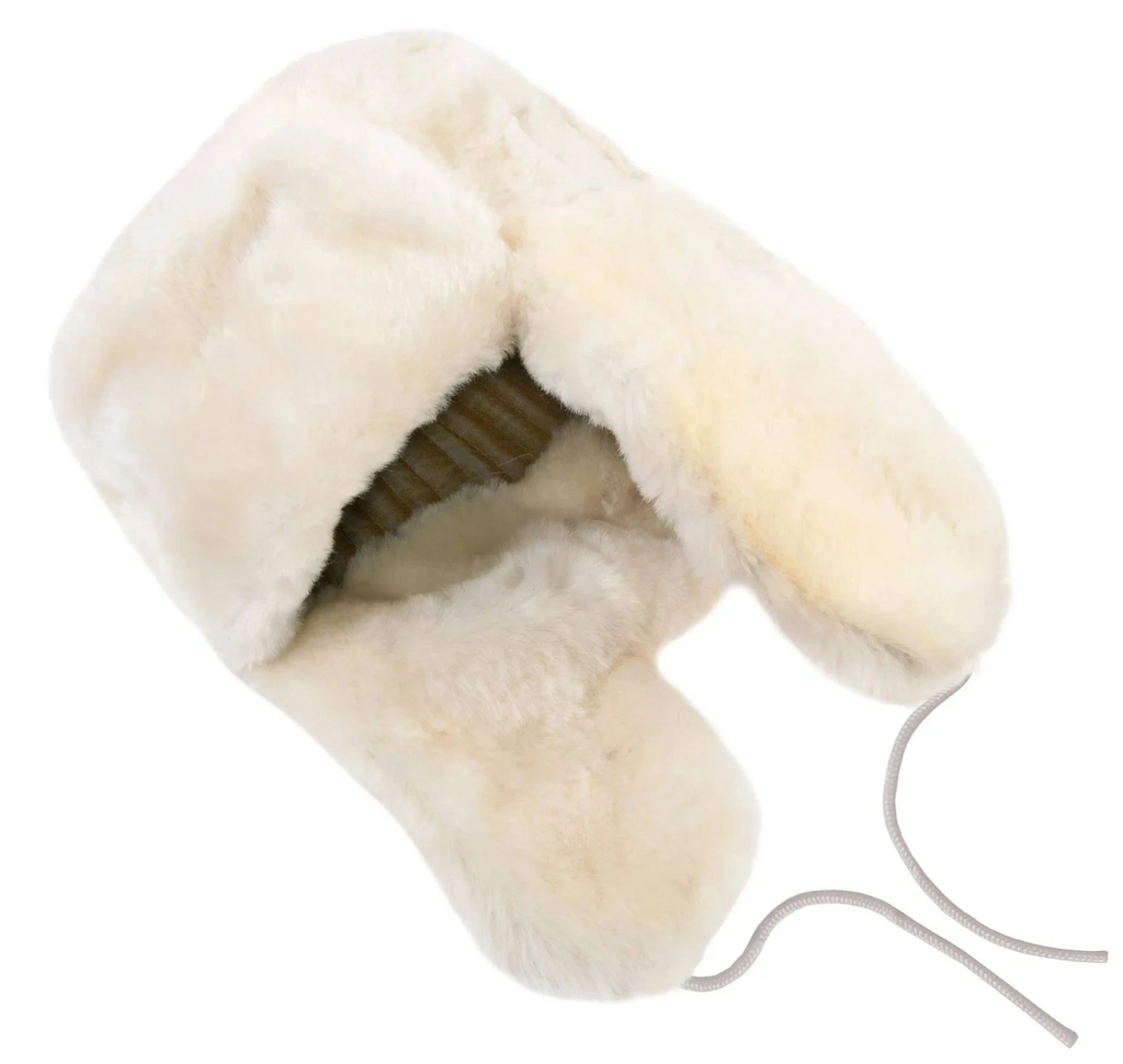 White Sheared Sheepskin Trapper Hat